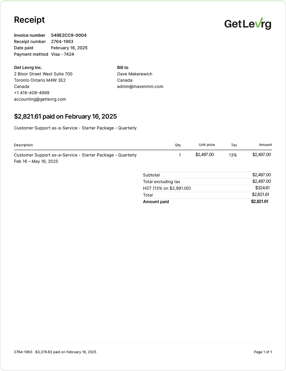 Get Levrg Payment Receipt